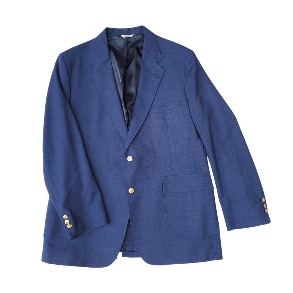 Vintage Oakmont Navy Blue Gold Button Blazer Jacket Sport Coat Half Lined 46L